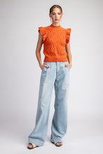 Carrot Ruffle Sleeve Textured Sweater Top