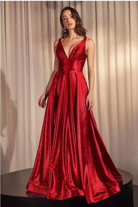 Red Glimmering Stretch Satin A-Line Dress