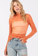 Orange Metallic Mesh Long Sleeve Top