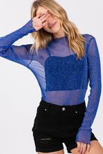 Royal Metallic Mesh Long Sleeve Top