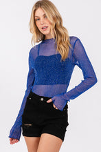 Royal Metallic Mesh Long Sleeve Top