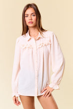 Cream Textured Woven Long Sleeve Button Down Blouse