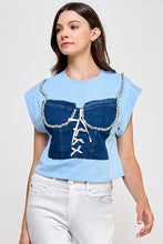 Blue Denim N Rhinestone Detail T Shirt