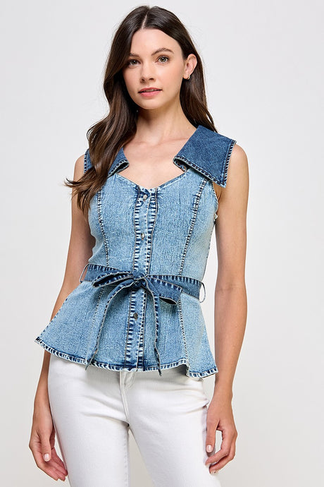 Denim Button Peplum Shirt