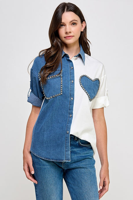 Dark Denim Color Block Shirt