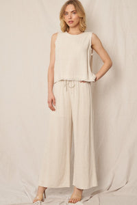 Natural Elastic Waistband Wide Leg Pants