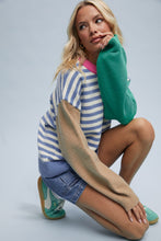 Blue/White Colorblock Striped Sweater