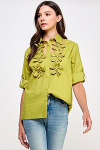 Avocado Flower Detail Button Shirt