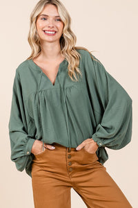 Moss Airflow Tie Detail Balloon Long Sleeve Blouse