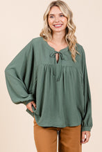 Moss Airflow Tie Detail Balloon Long Sleeve Blouse