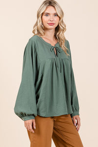 Moss Airflow Tie Detail Balloon Long Sleeve Blouse