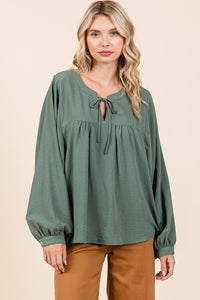 Moss Airflow Tie Detail Balloon Long Sleeve Blouse