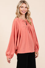 Vintage Coral Airflow Tie Detail Balloon Long Sleeve Blouse