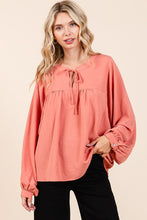 Vintage Coral Airflow Tie Detail Balloon Long Sleeve Blouse