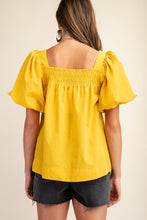 Mustard Smocked Short Puff Sleeve Top