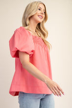 Coral Smocked Short Puff Sleeve Top