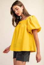 Mustard Smocked Short Puff Sleeve Top