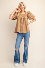 Beige Smocked Short Puff Sleeve Top