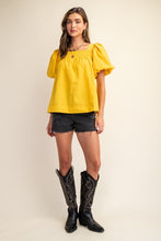 Mustard Smocked Short Puff Sleeve Top