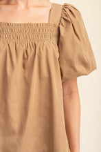 Beige Smocked Short Puff Sleeve Top