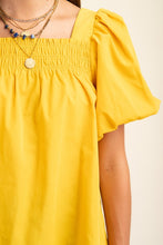 Mustard Smocked Short Puff Sleeve Top