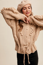 Taupe Hand Crochet Tufted Dot Cable Knit Cardigan