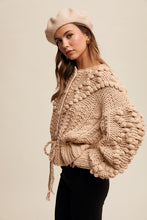 Taupe Hand Crochet Tufted Dot Cable Knit Cardigan