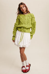 Lemon Grass Hand Crochet Tufted Dot Cable Knit Cardigan