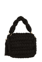 Black Woven Knitted Handbag with Tassel Charm