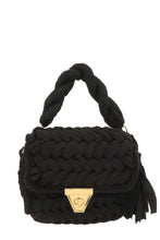 Black Woven Knitted Handbag with Tassel Charm