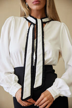 White/Black Neck Tie Attached Blouse Detail Dress