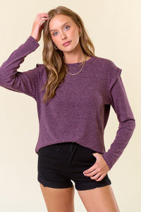 Murberry Soft Hairy Knit Banded Long Sleeve Top