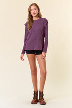 Murberry Soft Hairy Knit Banded Long Sleeve Top