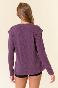 Murberry Soft Hairy Knit Banded Long Sleeve Top