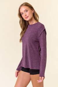 Murberry Soft Hairy Knit Banded Long Sleeve Top