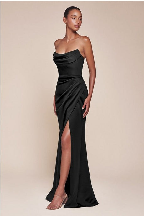 Black Strapless Chiffon Gown