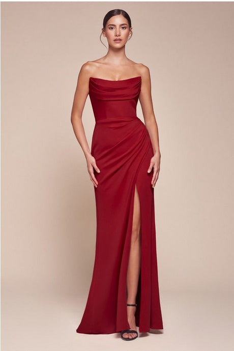 Red Strapless Chiffon Gown