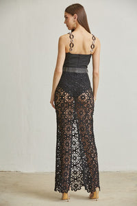 Black Crochet Knit Pattern Maxi Dress