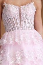 Blush Skinny Straps Glitter Sequin Tier Short Dress