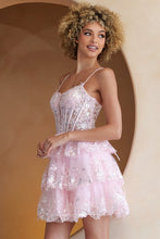 Blush Skinny Straps Glitter Sequin Tier Short Dress