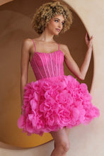 Pink 3D Floral Ruffle Bustier Corset Cocktail Dress