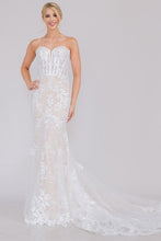 White Sweetheart Bustier Illusion Top Chapel Train Wedding Gown