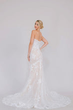 White Sweetheart Bustier Illusion Top Chapel Train Wedding Gown