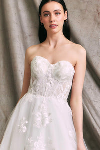 Off White Strapless Sweetheart Lace Top A Line Wedding Gown