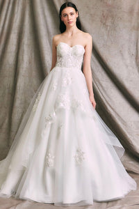 Off White Strapless Sweetheart Lace Top A Line Wedding Gown