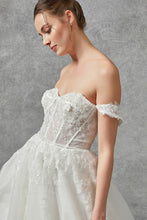 Off White Off-Shoulder Sweetheart Bustier Illusion Top Wedding Gown