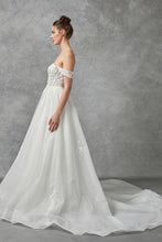 Off White Off-Shoulder Sweetheart Bustier Illusion Top Wedding Gown