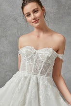 Off White Off-Shoulder Sweetheart Bustier Illusion Top Wedding Gown