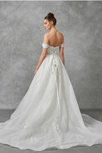 Off White Off-Shoulder Sweetheart Bustier Illusion Top Wedding Gown