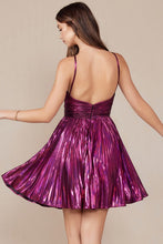 Magenta Sleeveless Skinny Straps Metallic A Line Short Dress